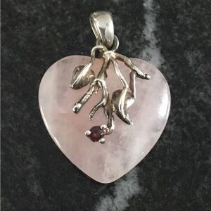 Rose Quartz Pendant Heart with Sterling Silver Details
